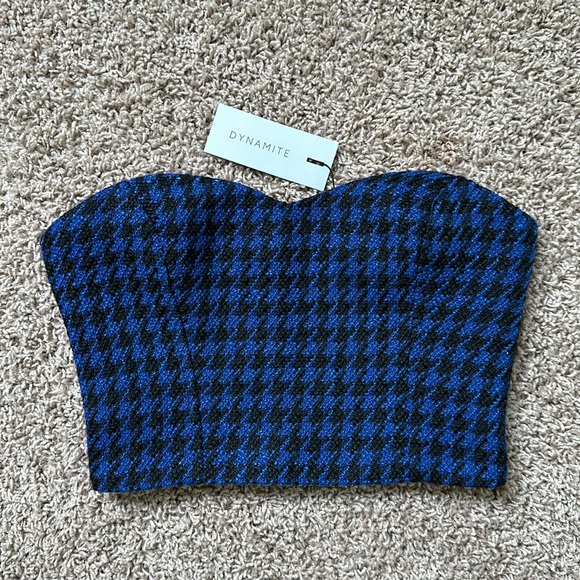 Dynamite Houndstooth Bustier Blue Houndstooth Top NWT - Picture 3 of 9